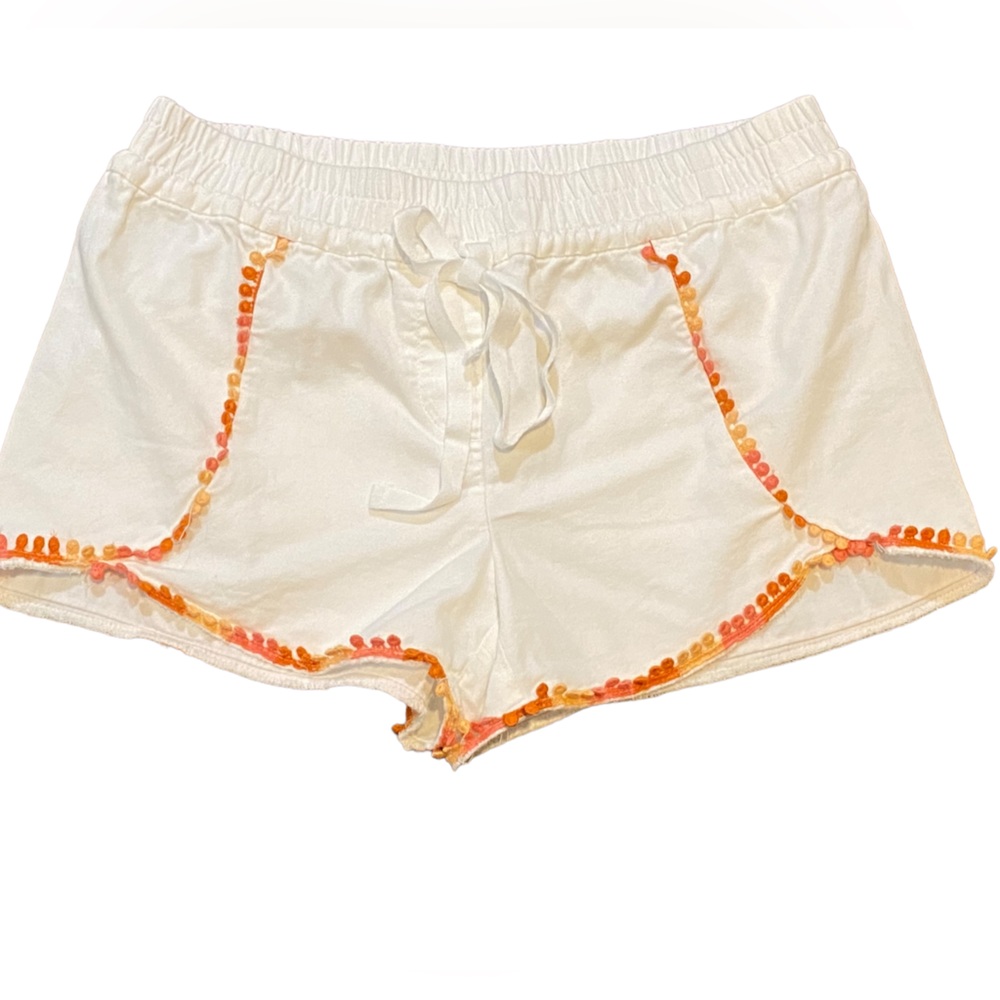 Loft white summer shorts with yellow and orange Pom Pom trim